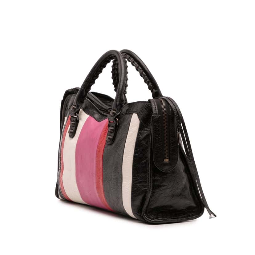 Balenciaga Small Lambskin Motocross Striped Classic City Satchel Black Leather Good condition - Back View