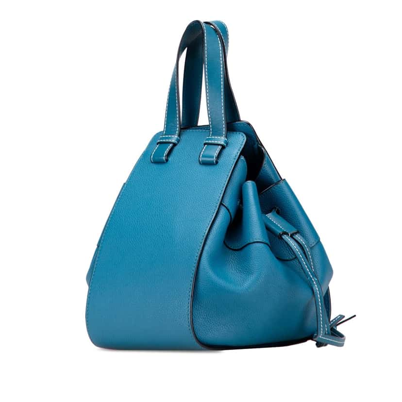 Loewe Small Grained Calfskin Drawstring Hammock Bag Blue Leather Good condition - Back View
