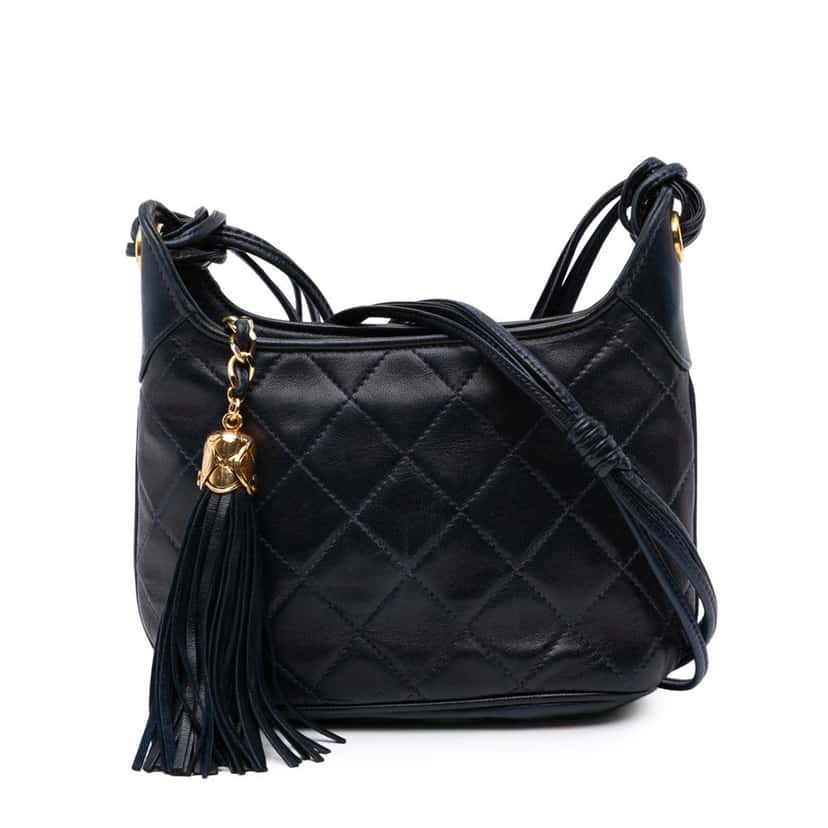 Chanel CC Quilted Lambskin Tassel Crossbody Blue Leather Good condition - Front View