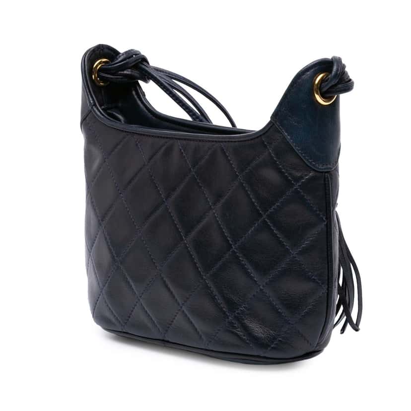 Chanel CC Quilted Lambskin Tassel Crossbody Blue Leather Good condition - Back View