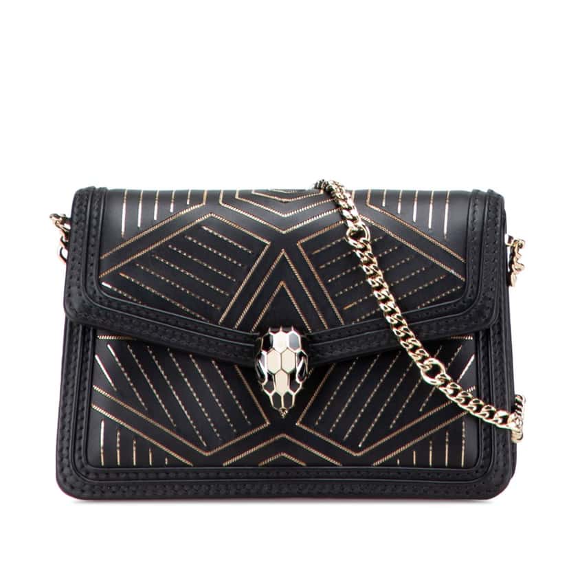 Bvlgari Quilted Calfskin Diamond Blast Serpenti Forever Crossbody Black Leather Good condition - Front View