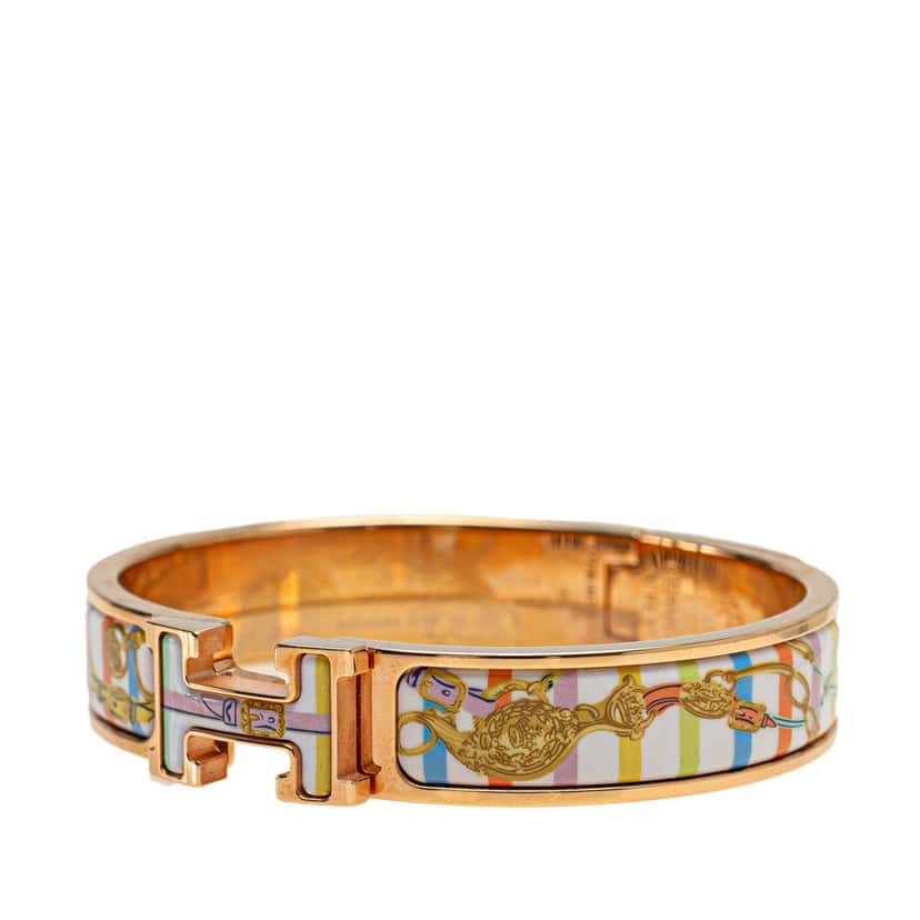 Hermès Narrow Brides De Gala Bayadere Enamel Clic H Bangle Gold Good condition - Back View