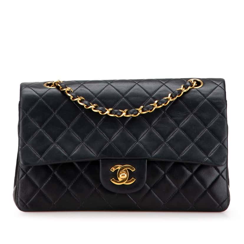 Chanel Medium Classic Lambskin Double Flap Black Leather Good condition - Front View