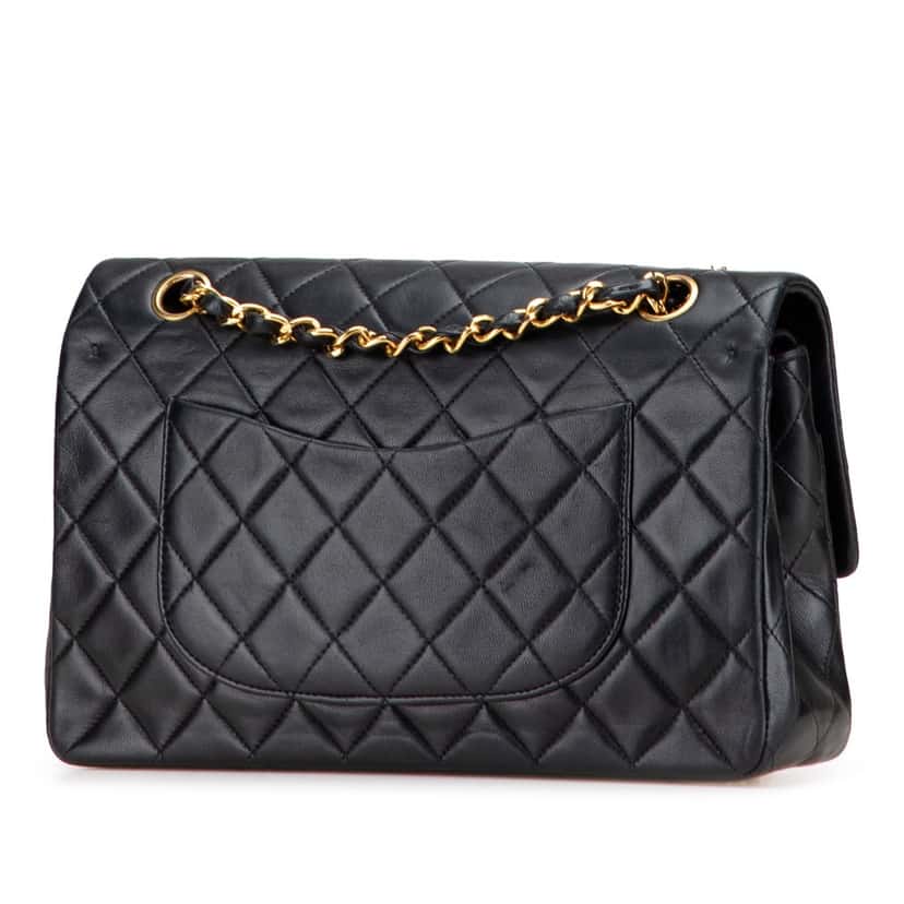 Chanel Medium Classic Lambskin Double Flap Black Leather Good condition - Back View