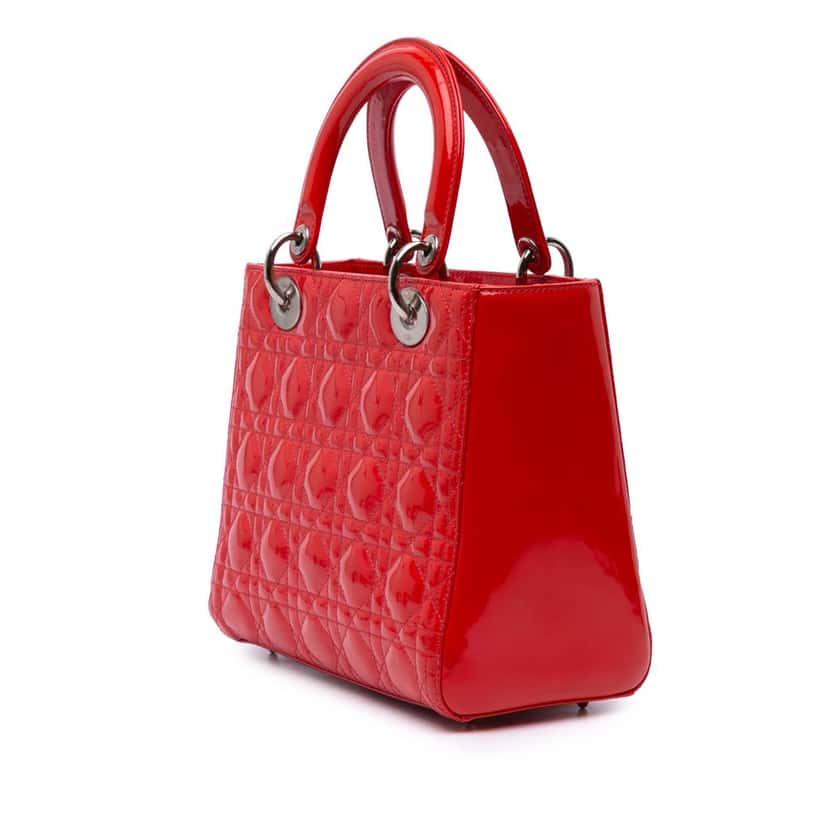 Dior Medium Patent Cannage Whipstitch Lady Dior Red Leather Good condition - Back View