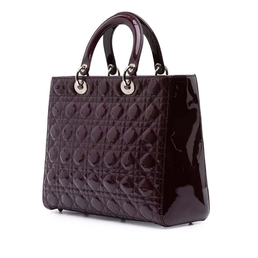 Dior Large Patent Cannage Lady Dior Purple Leather Good condition - Back View