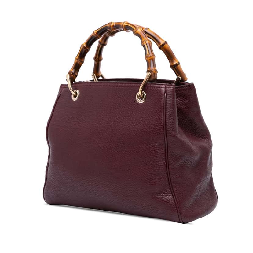 Gucci Small Calfskin Bamboo Shopper Satchel Purple Leather Good condition - Back View