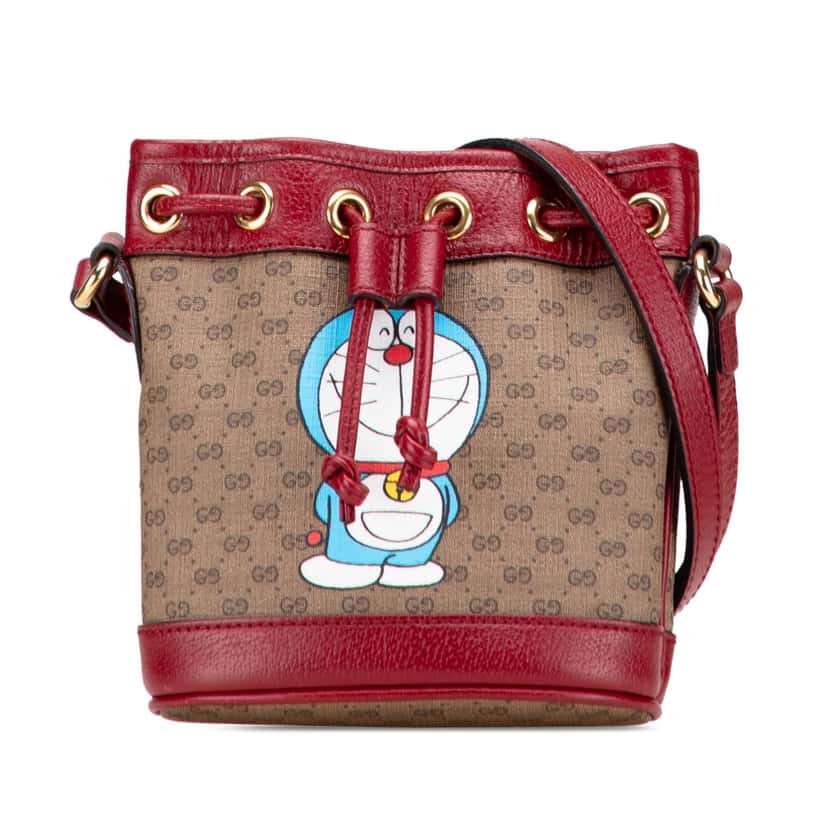 Gucci Micro GG Supreme Doraemon Bucket Bag Brown Canvas Good condition - Front View