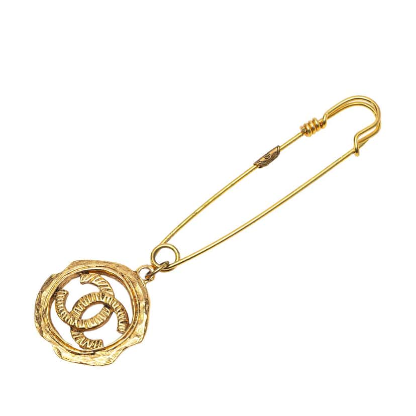 Chanel Gold Plated CC Safety Pin Brooch Gold Metal Good condition - Back View