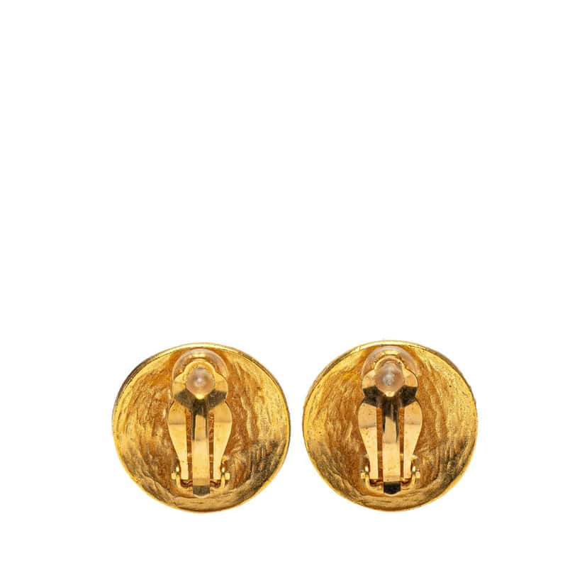 Chanel Gold Plated CC Grapevine Round Clip on Earrings Gold Metal Good condition - Back View