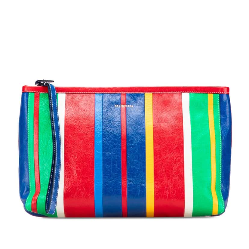 Balenciaga Large Lambskin Striped Barbes Z Pouch Red Leather Good condition - Front View