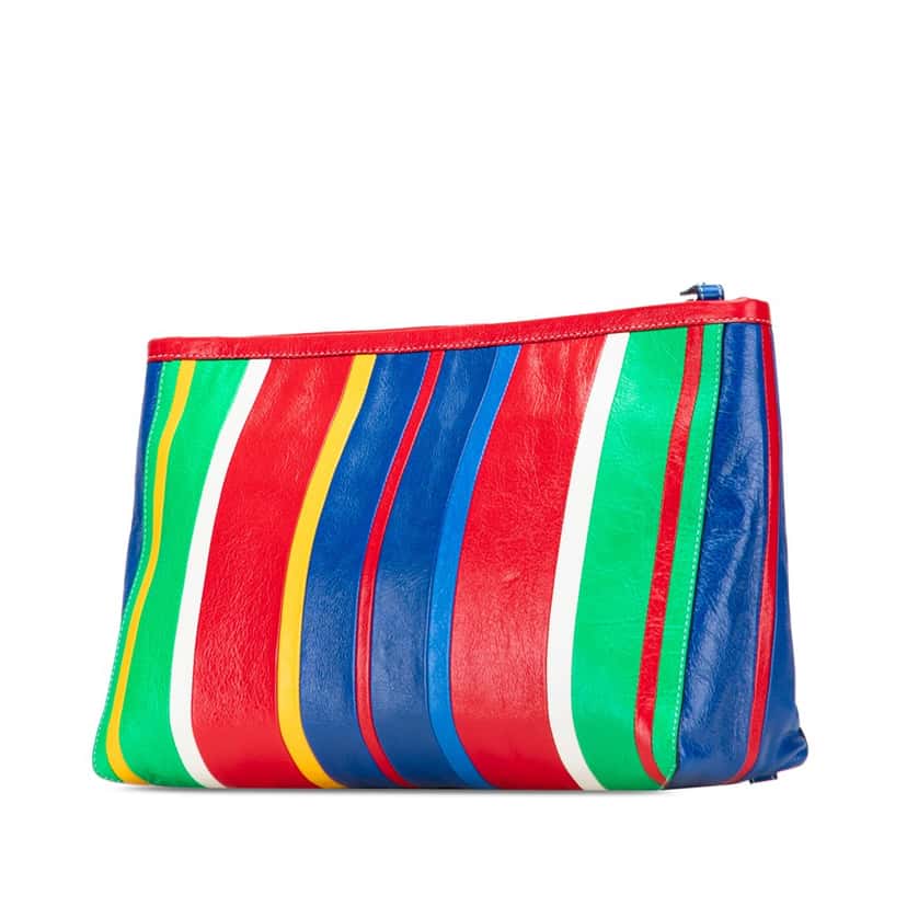 Balenciaga Large Lambskin Striped Barbes Z Pouch Red Leather Good condition - Back View