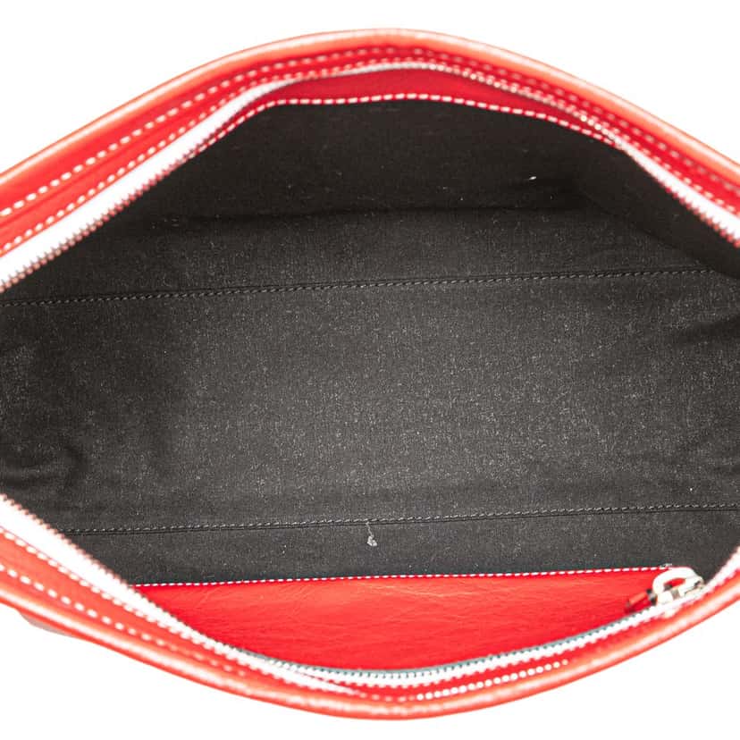 Balenciaga Large Lambskin Striped Barbes Z Pouch Red Leather Good condition - Model View