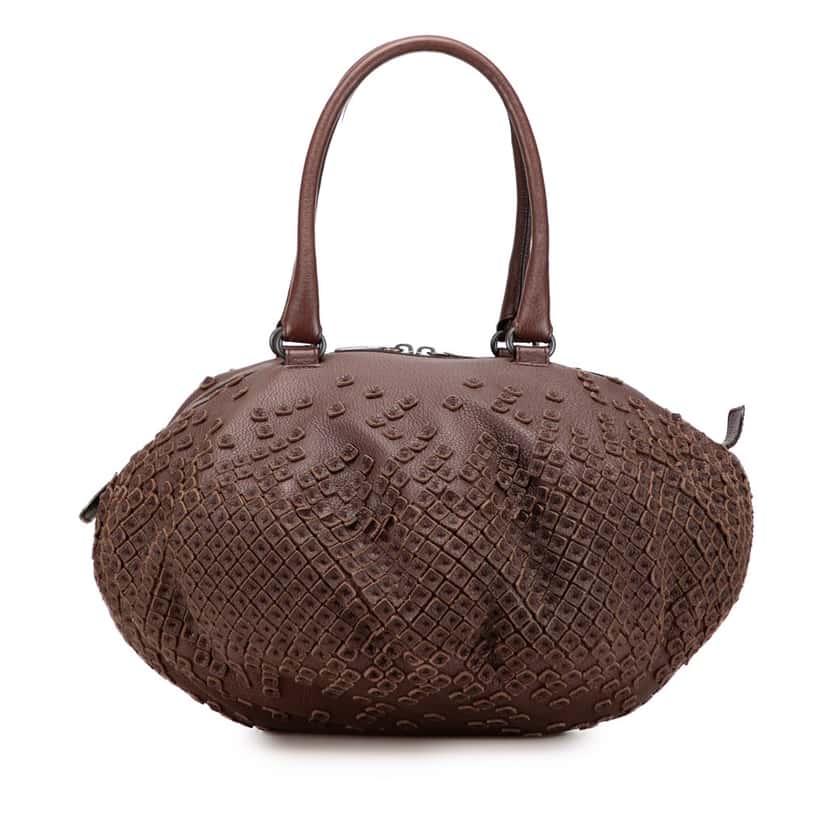 Bottega Veneta Cervo Patchwork Bowler Bag Brown Leather Good condition - Front View