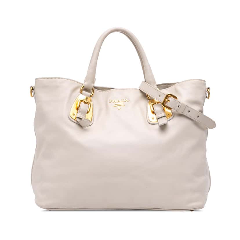 Prada Soft Calf Open Convertible Tote Grey Leather Good condition - Front View