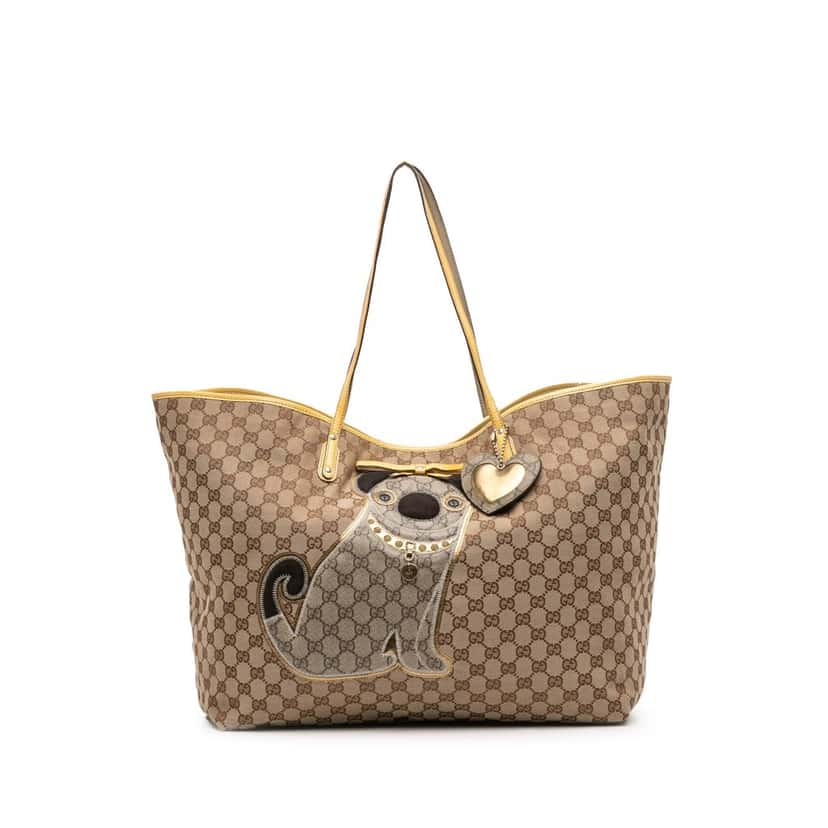 Gucci Medium GG Canvas Oliver Pug Tote Brown Canvas Fair condition - Front View