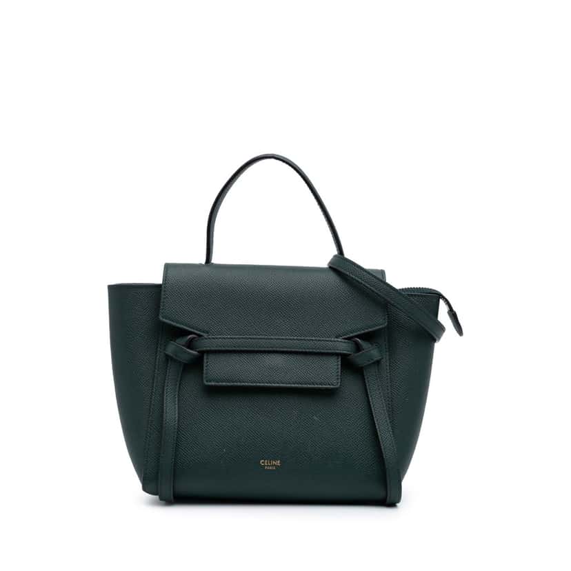 Celine Nano Grained Calfskin Belt Bag Green Leather Good condition - Front View