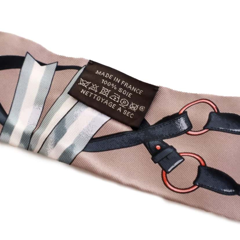 Hermès Jumping Ribbon Silk Twilly Scarf Pink Silk Good condition - Back View