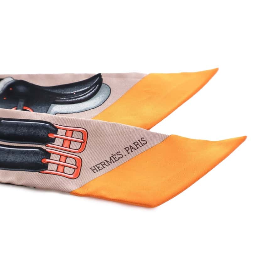 Hermès Jumping Ribbon Silk Twilly Scarf Pink Silk Good condition - Inside View