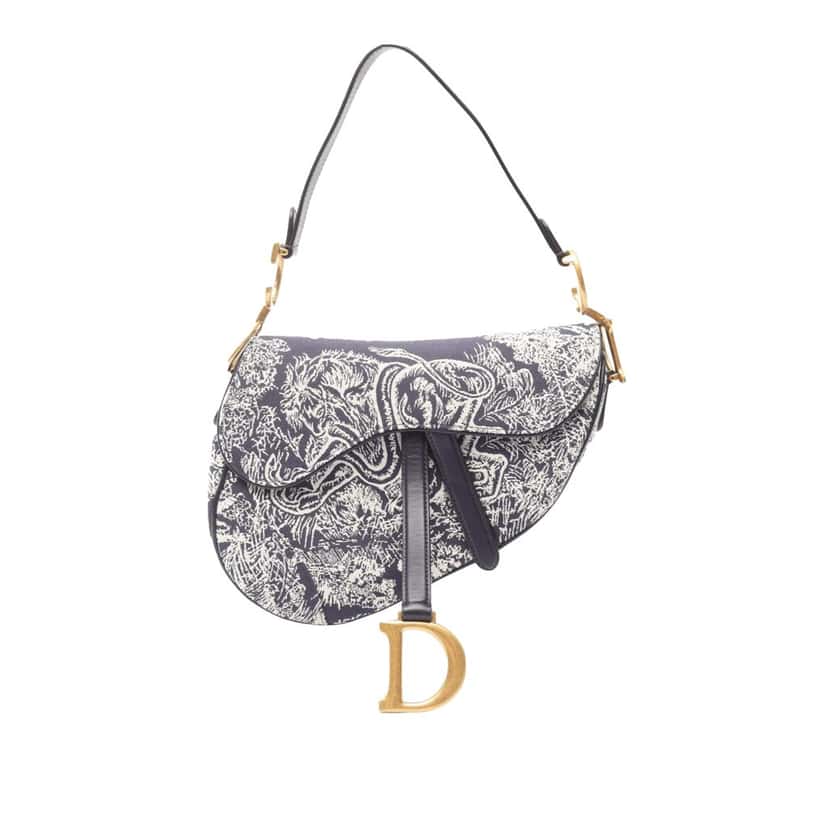 Dior Canvas Embroidered Reverse Toile De Jouy Saddle Bag Grey Canvas Good condition - Front View