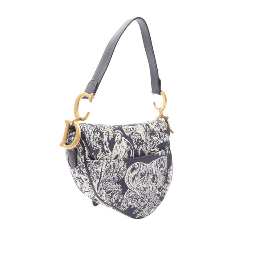 Dior Canvas Embroidered Reverse Toile De Jouy Saddle Bag Grey Canvas Good condition - Back View