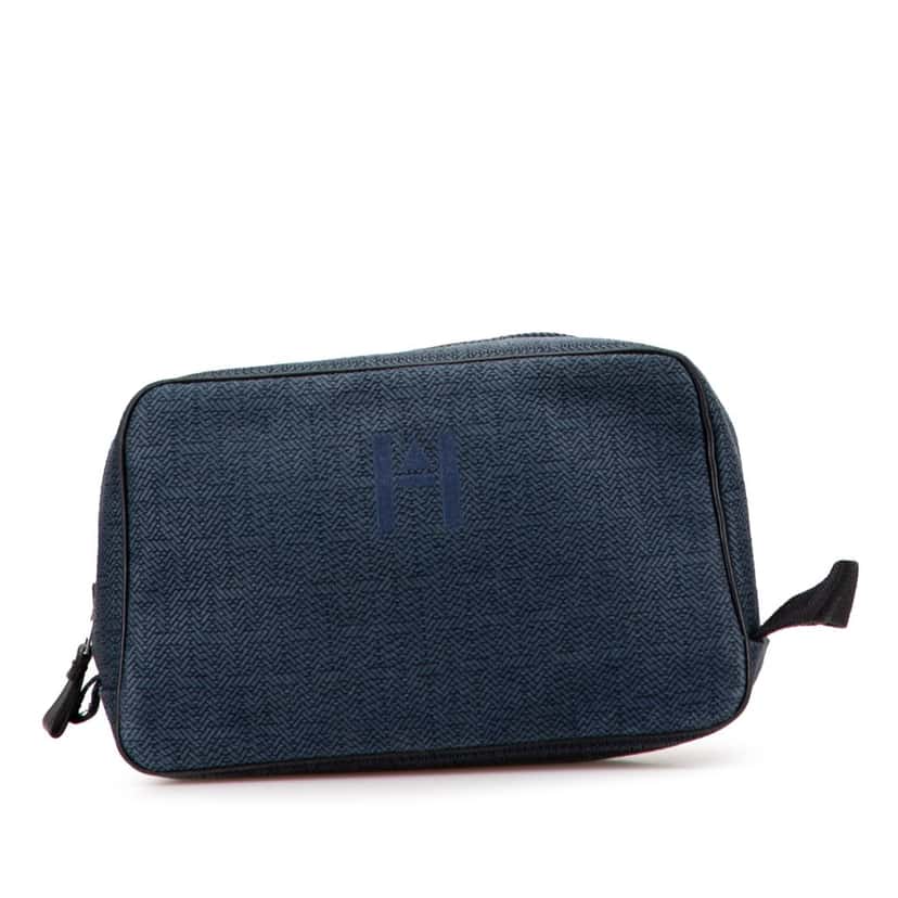 Hermès Toile Globe Trotter Pouch MM Blue Canvas Good condition - Front View