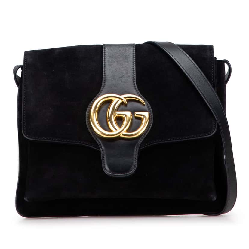 Gucci Medium Suede Arli Crossbody Black Leather Very good condition - Front View