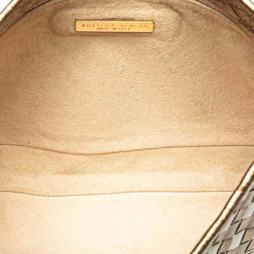 Bottega Veneta Small Metallic Leather Intrecciato Shoulder Bag Brown Leather Good condition - Model View