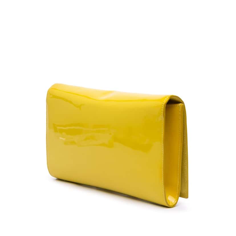 Yves Saint Laurent Patent Belle Du Jour Clutch Yellow Leather Good condition - Back View