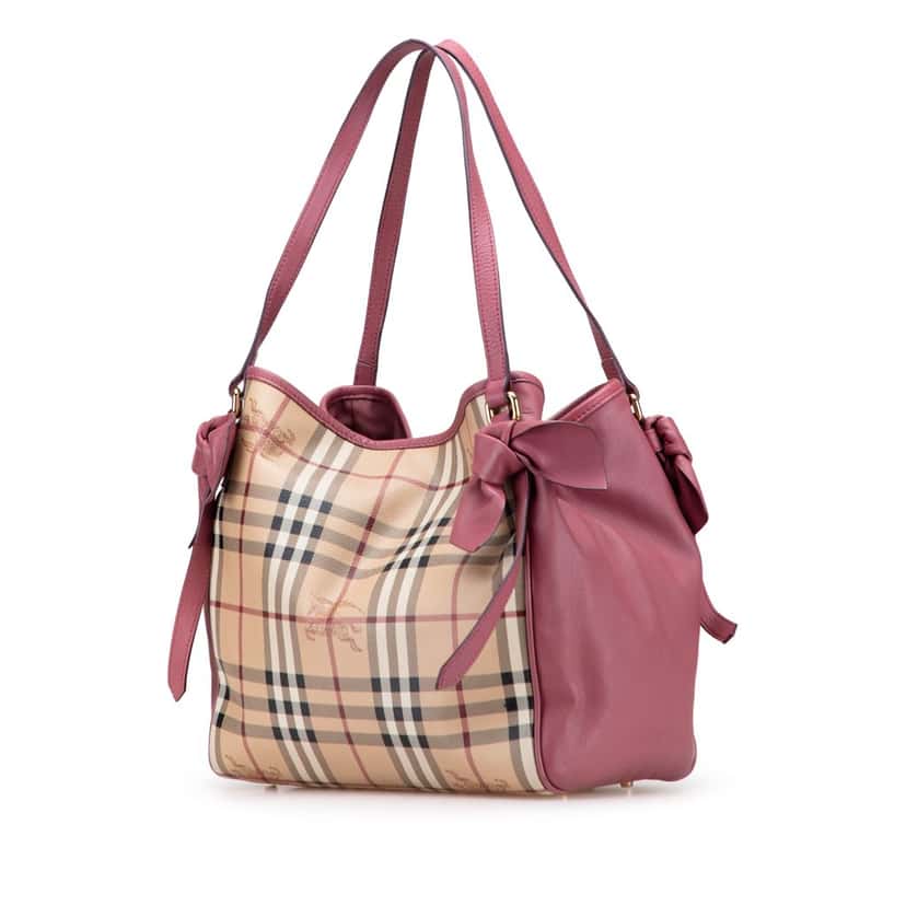 Burberry Small Leather Trimmed Haymarket Check Coated Canvas Canterbury Bow Tote Brown Canvas Good condition - Back View