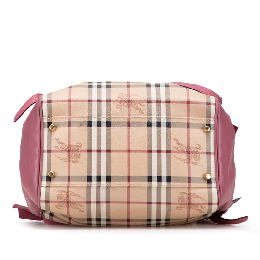 Burberry Small Leather Trimmed Haymarket Check Coated Canvas Canterbury Bow Tote Brown Canvas Good condition - Inside View