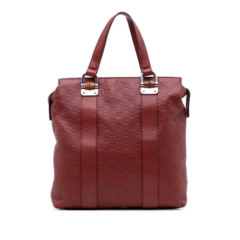 Gucci Guccissima Tender Bamboo Bar Tote Red Leather Good condition - Front View