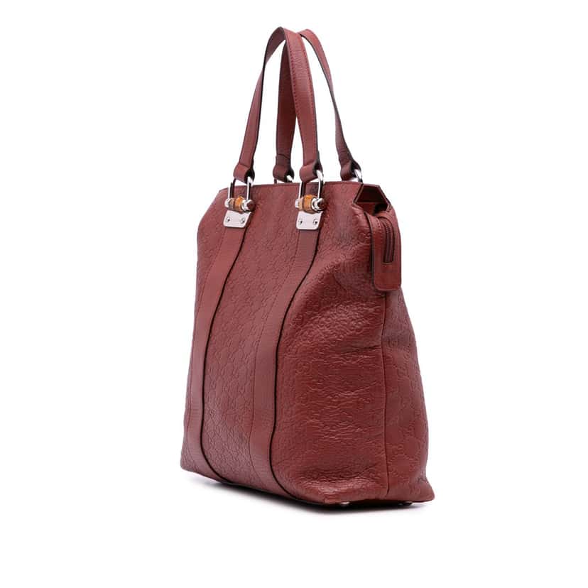 Gucci Guccissima Tender Bamboo Bar Tote Red Leather Good condition - Back View