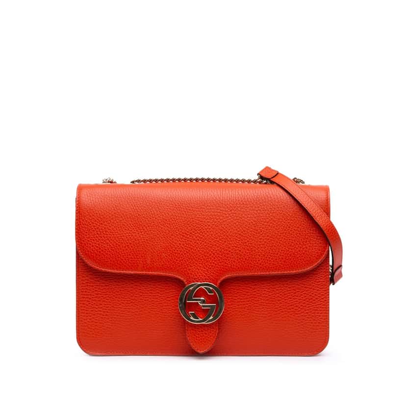 Gucci Medium Dollar Calfskin Interlocking G Crossbody Orange Leather Good condition - Front View