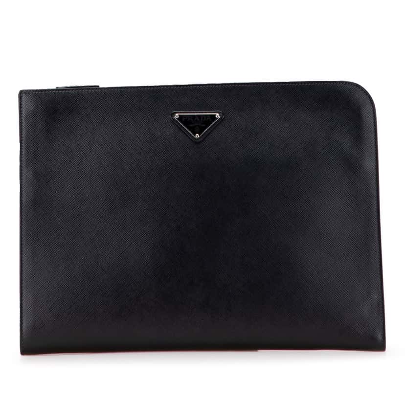 Prada Saffiano Zip Around Portfolio Black Leather Good condition - Front View