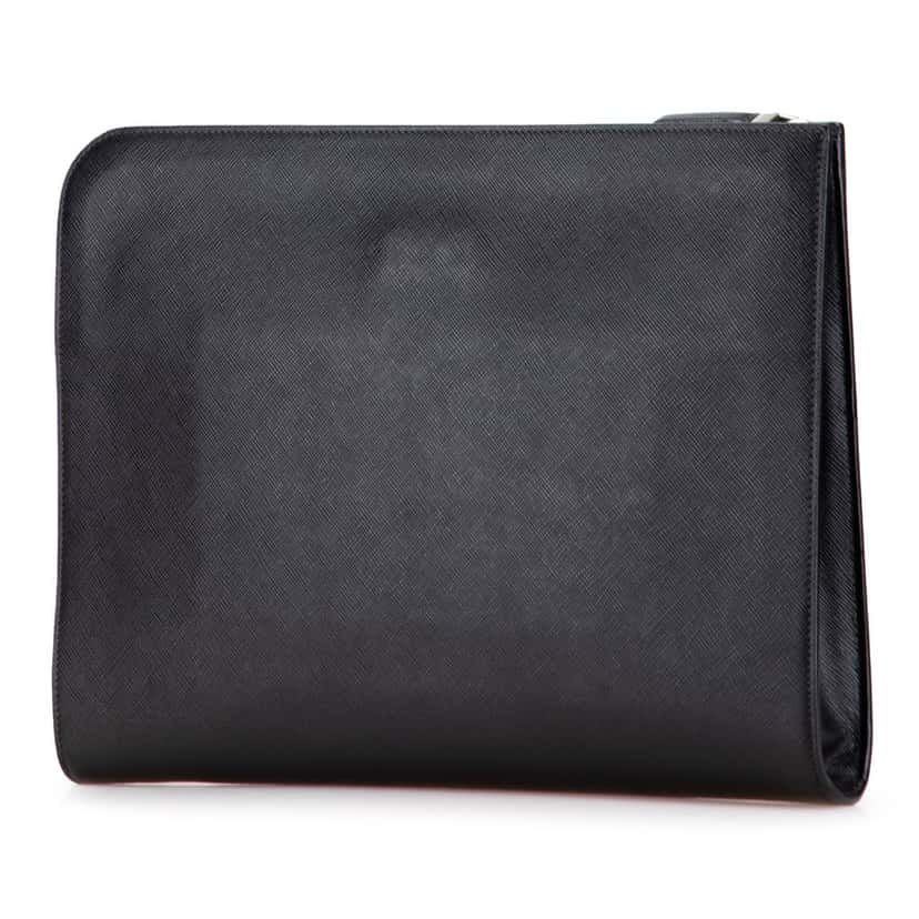 Prada Saffiano Zip Around Portfolio Black Leather Good condition - Back View