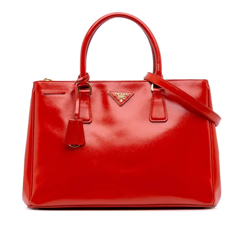 Prada Medium Saffiano Vernice Galleria Double Zip Satchel Red Leather Good condition - Front View