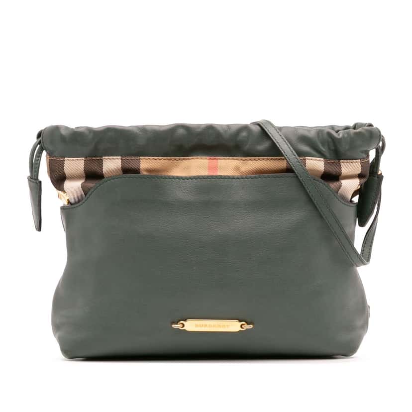 Burberry House Check Canvas and Calfskin Little Crush Crossbody Green Leather Good condition - Front View