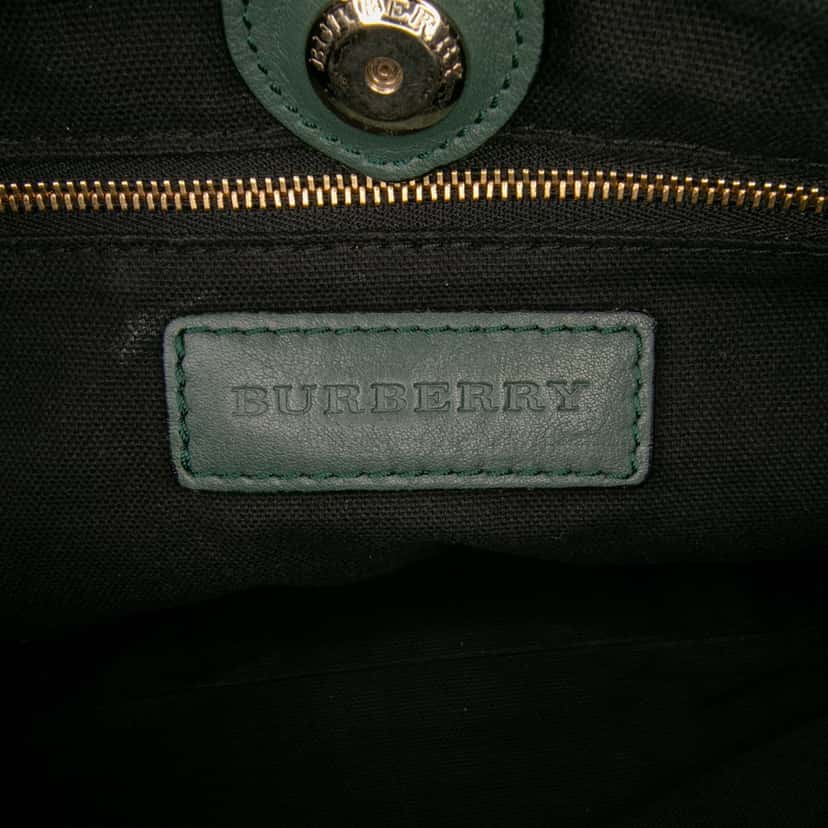 Burberry House Check Canvas and Calfskin Little Crush Crossbody Green Leather Good condition - Box View