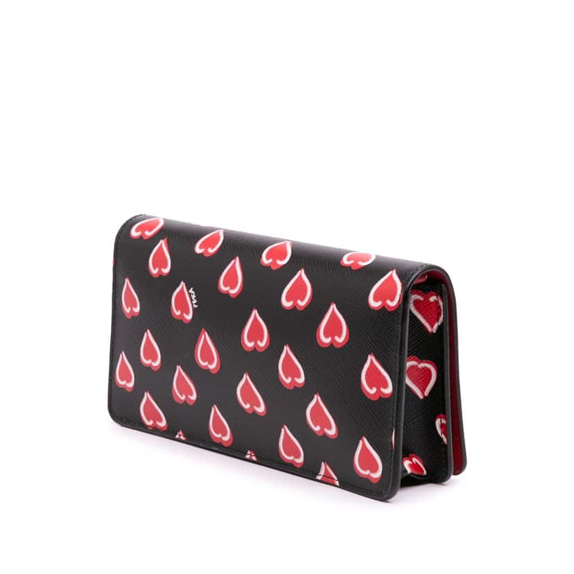 Prada Saffiano Heart Print Wallet on Chain Black Leather Good condition - Back View