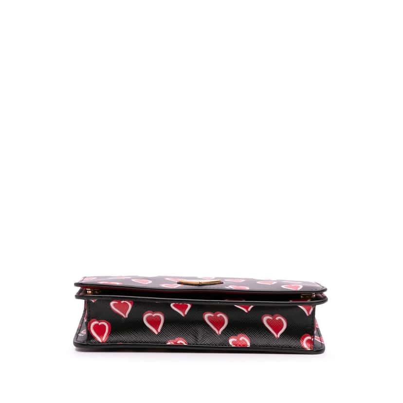 Prada Saffiano Heart Print Wallet on Chain Black Leather Good condition - Inside View
