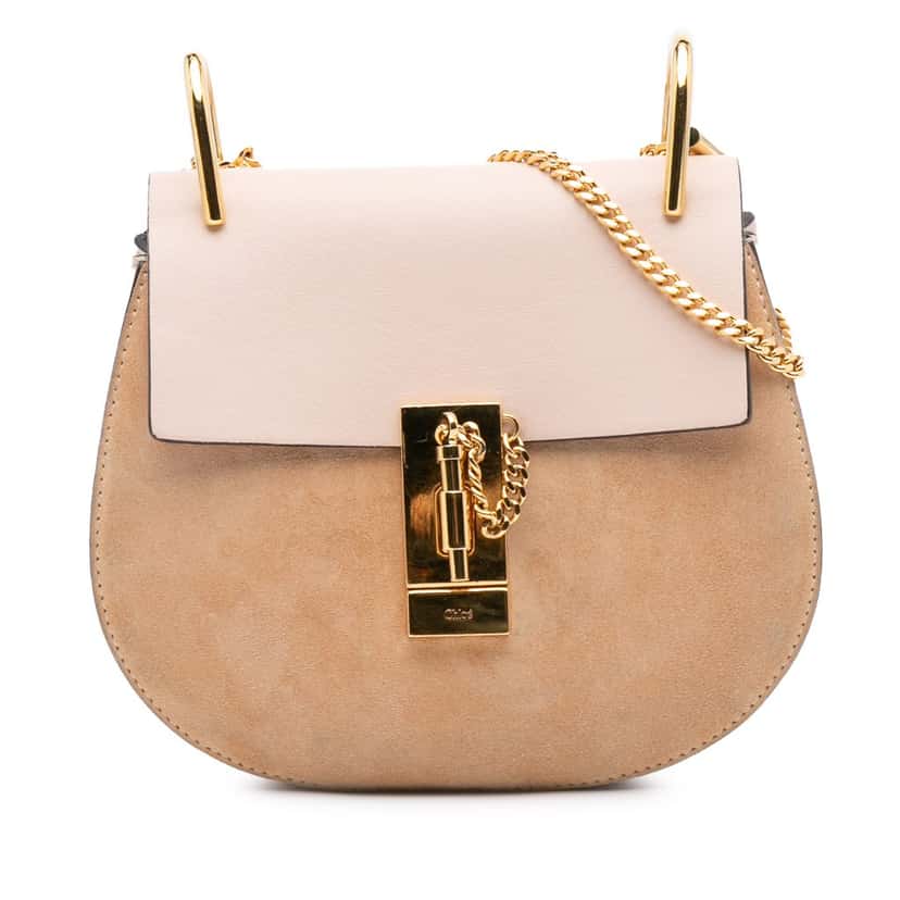 Chloé Mini Suede and Calfskin Drew Crossbody Brown Leather Good condition - Front View