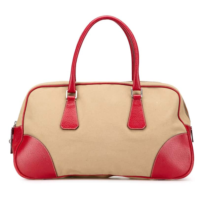 Prada Cinghiale Trimmed Canvas Canapa Bauletto Bag Brown Canvas Good condition - Front View
