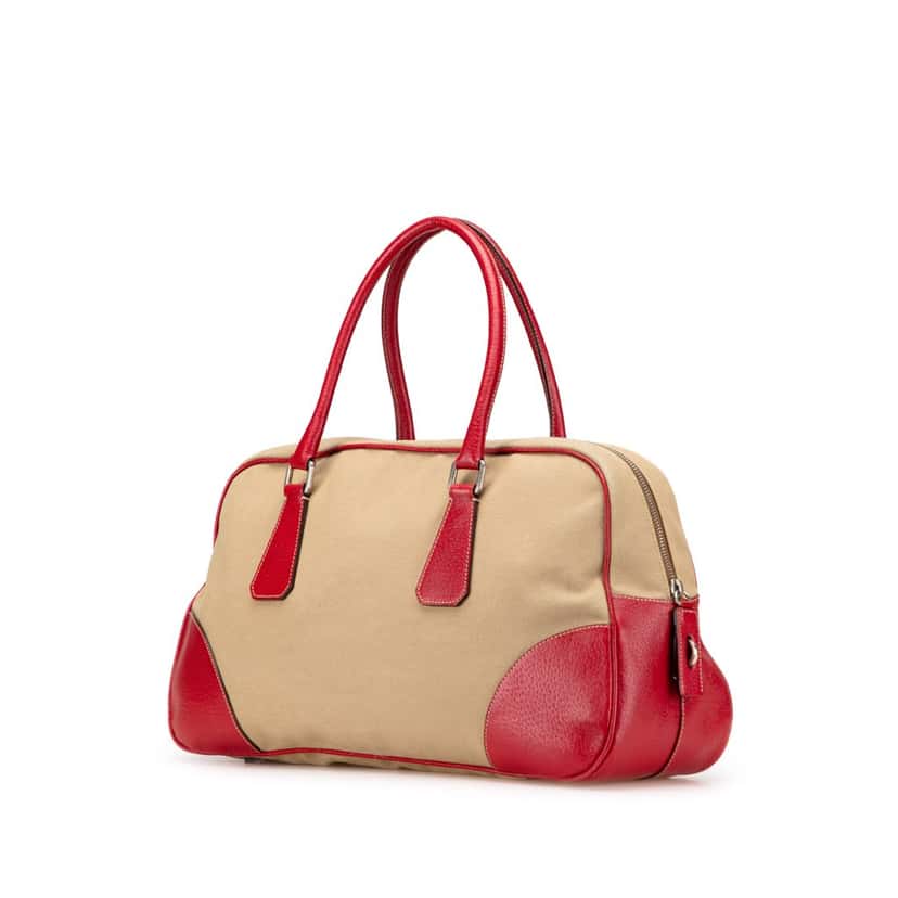 Prada Cinghiale Trimmed Canvas Canapa Bauletto Bag Brown Canvas Good condition - Back View