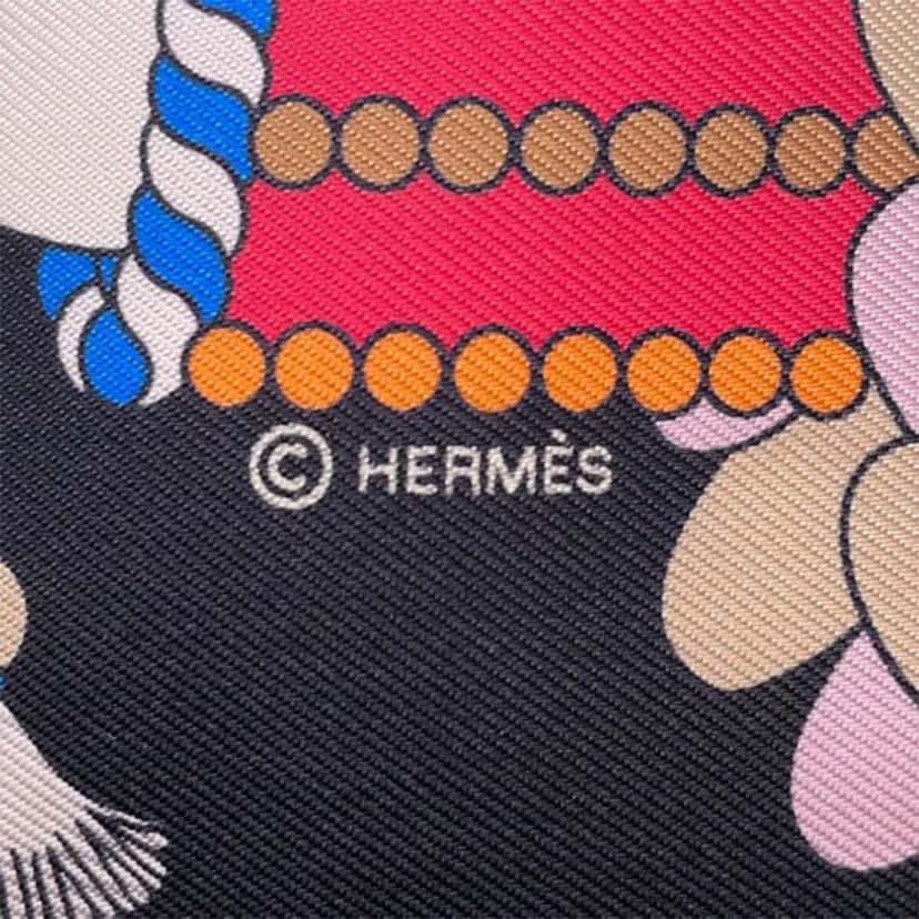 Hermès La Patisserie Francaise Silk Twilly Scarf Black Silk Good condition - Inside View