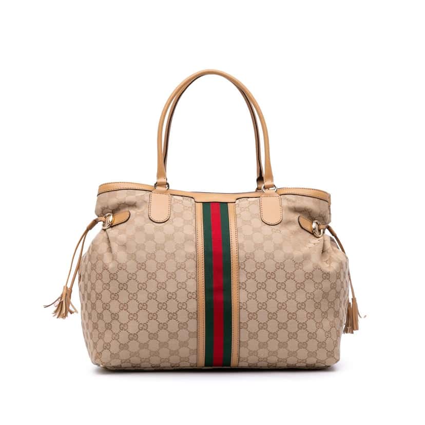 Gucci GG Canvas Web Tassel Tote Brown Canvas Good condition - Front View