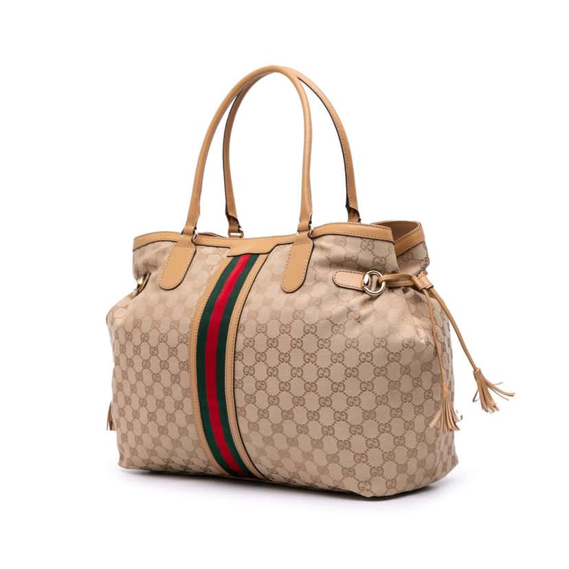 Gucci GG Canvas Web Tassel Tote Brown Canvas Good condition - Back View