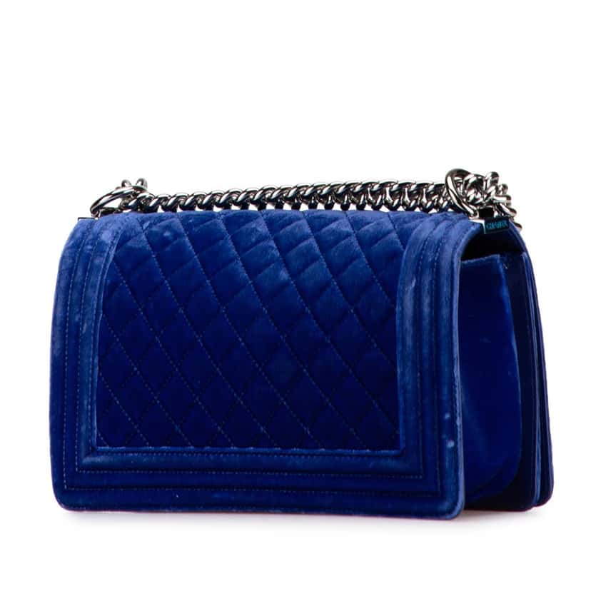 Chanel Old Medium Quilted Velvet Boy Flap Blue Velvet Good condition - Back View