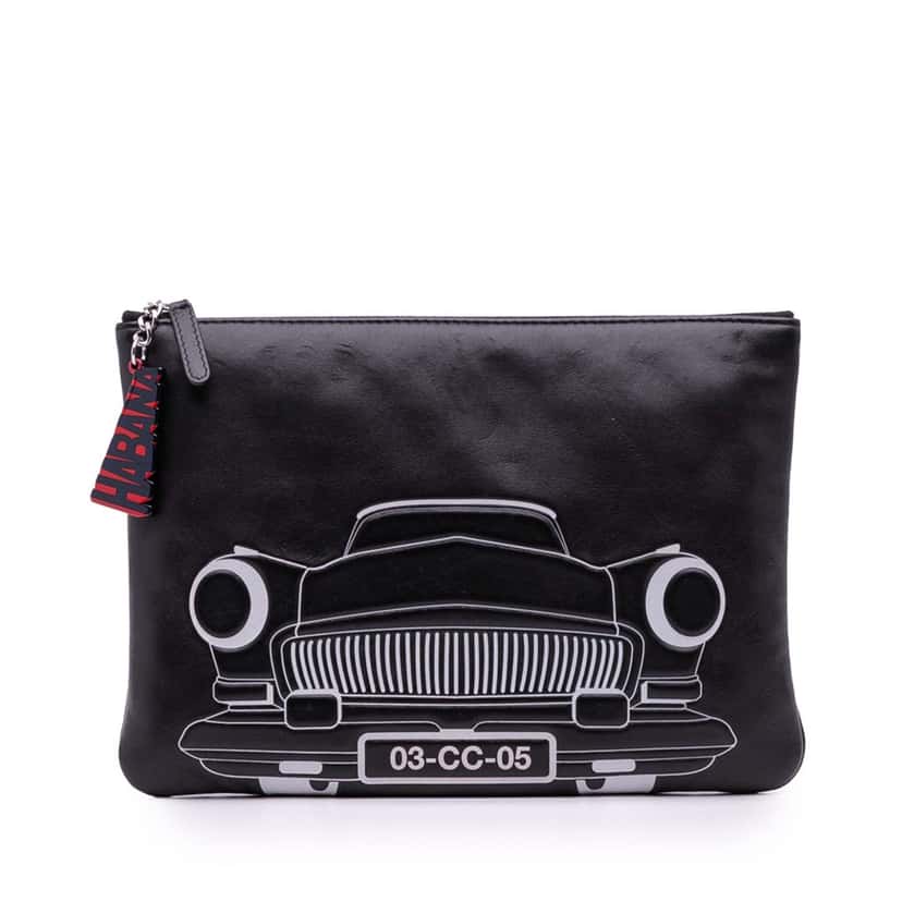 Chanel Medium Printed Lambskin Cuba La Habana O Case Clutch Black Leather Good condition - Front View