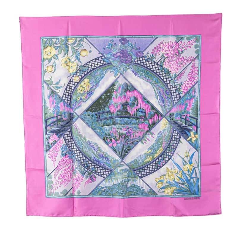 Hermès Giverny Silk Scarf Pink Silk Good condition - Front View